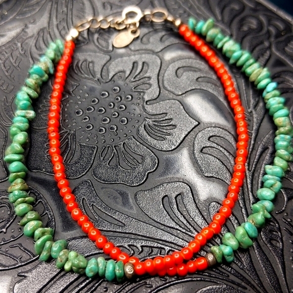 Turquoise red seed bead vintage bracelette - Picture 1 of 4